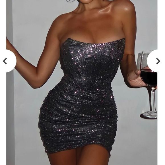 nwt babyboo fashion Cindy Mini Dress - Black Sparkle - Picture 1 of 4